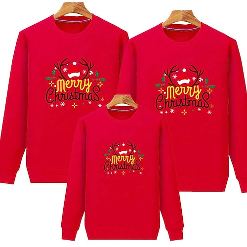 

Famille Noël Hauts Lettre Motif de Noël Bonnet de Noël Ecole Imprimer Rouge vin Plus velours rouge Plus velours jaune manche longue Actif Tenues assorties