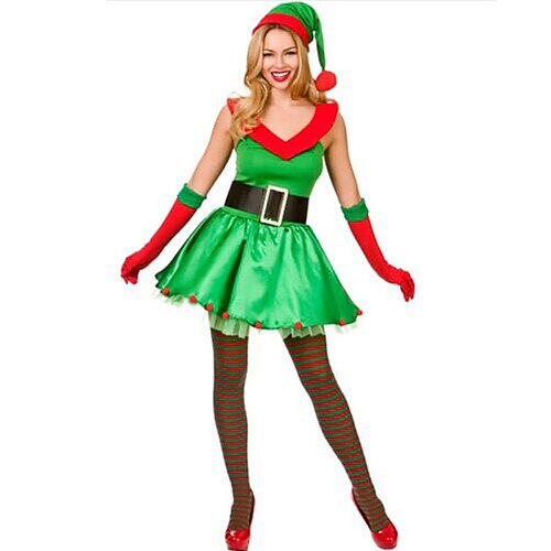 

Papai Noel Elfo Mrs.Claus Vestidos Fantasias de Natal sensuais Mulheres Natal Natal Ano Novo Noite de Natal Adulto Festa Natal Véspera de Ano Novo Poliéster Vestido Luvas Chapéu
