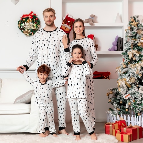 

Olhar de família Natal Pijamas Gráfico Casa Imprimir Branco Manga Longa Roupas Mamãe e Eu Ativo Roupas Combinando