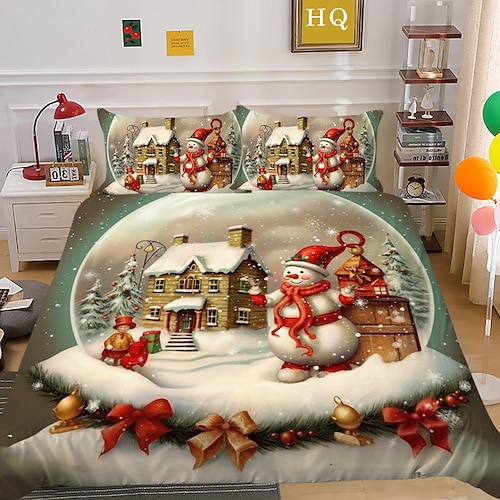 

Juego de funda nórdica navideña de Papá Noel, funda nórdica de 3 piezas con cierre de cremallera, ropa de cama de microfibra suave para festivales, regalos, decoración navideña para el hogar