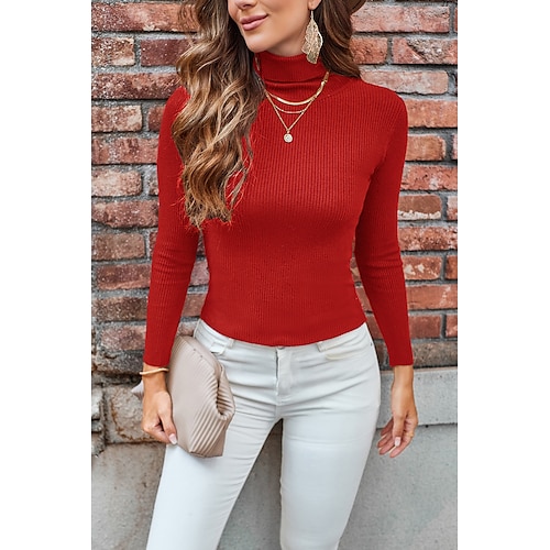 

Damen Pullover Rollkragen Gerippt Stricken Polyester Strick Herbst Winter Standard Outdoor Täglich Ausgehen Modisch Brautkleider schlicht Weich Langarm Feste Farbe Schwarz Gelb Wein Einheitsgröße