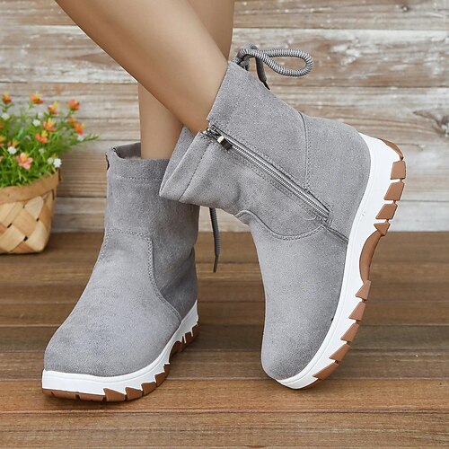 

Femme Bottes Bottes de neige Grandes Tailles du quotidien Doublé en Polaire Bottines Bottines Lacet Talon Plat Bout rond Sportif Décontractées Confort Daim Fermeture Couleur unie Noir Café Gris