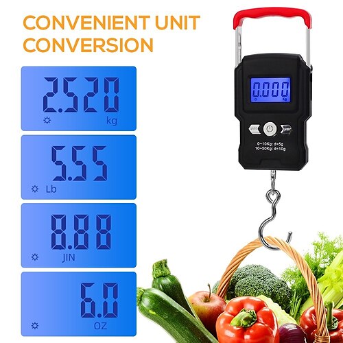 

Angelwaage, elektronische Digitalwaage, 110 lb, 50 kg, Hängehakenwaage, LCD-Bildschirm, tragbare Waage
