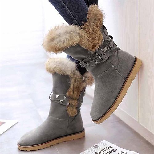 

Women's Boots Snow Boots Plus Size Winter Boots Outdoor Daily Fleece Lined Knee High Boots Winter Platform Pointed Toe Elegant Vintage Cute Faux Fur Faux Suede Zipper Almond Black Gray