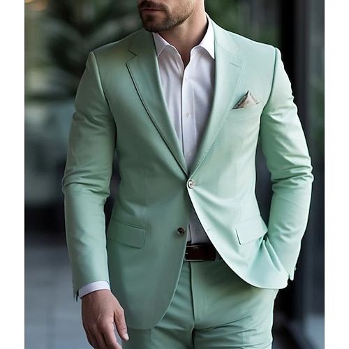 

Costume Homme Mariage Ensemble 2 pièces Vert Menthe Couleur Pleine Grandes Tailles Droit deux boutons 2023