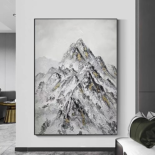 

Landscape Painting Abstract Painting Handpainted Snow Mountain Painting Decoration Painting Handmade Winter Snow Landscape Painting Gray Abstract Art