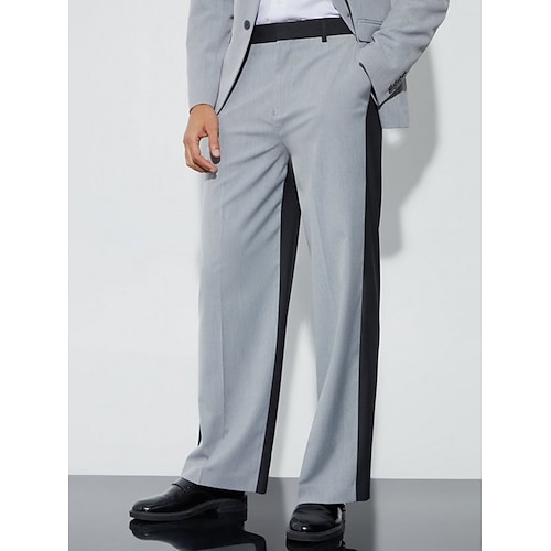 

Hombre pantalones de traje Pantalones Pantalones de traje Bolsillo Pierna recta Raya Comodidad Transpirable Exterior Diario Noche Moda Casual Gris