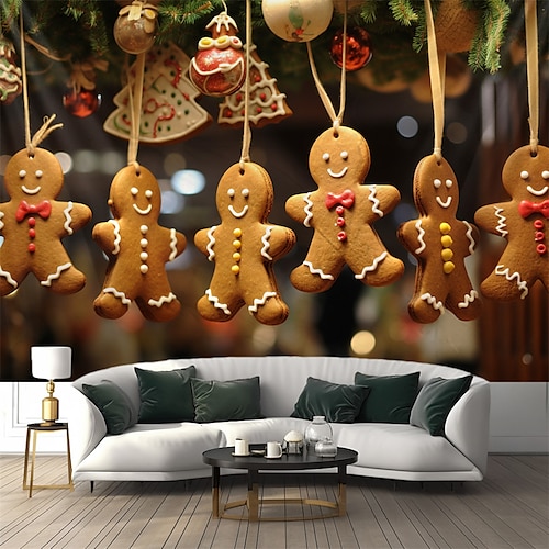 

Christmas Gingerbread Man Hanging Tapestry Wall Art Xmas Large Tapestry Mural Decor Photograph Backdrop Blanket Curtain Home Bedroom Living Room Decoration