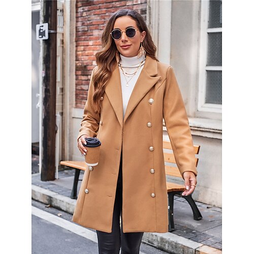 

Manteau Femme Extérieur Plein Air Achats du quotidien Contemporain mode Décontractées Style de rue Coupe Cintrée Longue Manteau Chameau Automne Hiver Double Boutonnage Revers Standard S M L XL 2XL