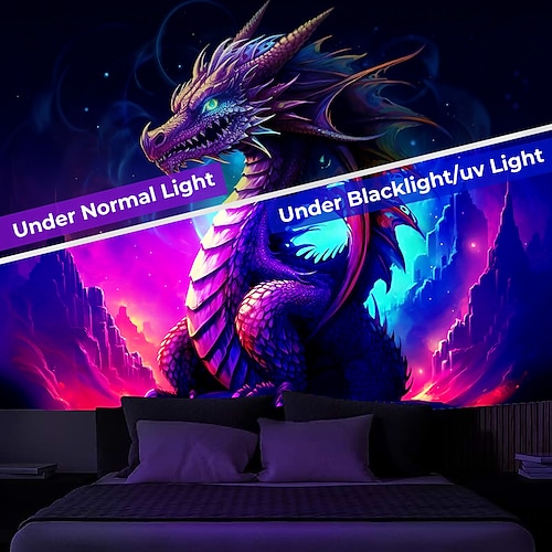  blacklight billedvev uv reaktiv glød i mørket glød party neon trippy tåkete drage dyr hengende billedvev veggkunst veggmaleri for stue soverom