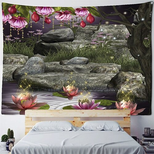 

Lotus lumières suspendus tapisserie mur art grande tapisserie décor mural photographie toile de fond couverture rideau maison chambre salon décoration