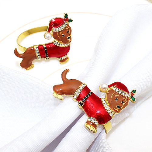 

12pcs New Hotel Christmas Napkin Buckle Puppy Napkin Ring Diamond Alloy Napkin Ring