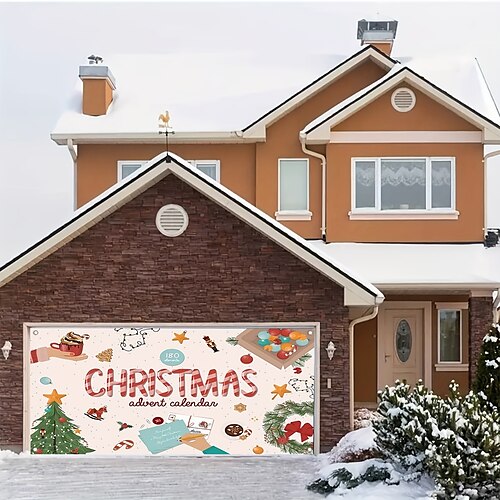 

Christmas Outdoor Garage Door Cover Xmas Door Banner Gifts Decorative Large Door Mural Christmas Backdrop Decoration for Holiday Home Wall Decorations