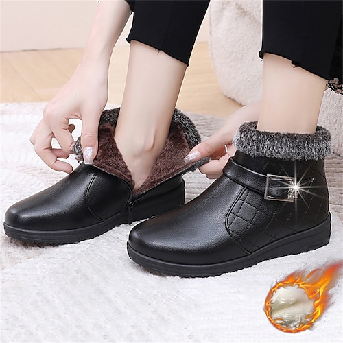 

Mulheres Botas Botas de Neve Sapatos macios Sapatos Confortáveis Diário Côr Sólida Inverno Presilha Bordado Sem Salto Ponta Redonda Felpudo Conforto Minimalismo Couro Sintético Pêlo Sintético Mocassim