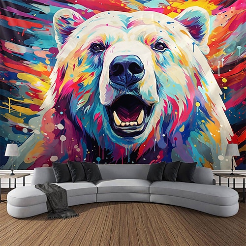 

Blacklight Tapestry UV Reactive Glow in the Polar Bear Animal Trippy Misty Nature Landscape Hanging Tapestry Wall Art Mural for Living Room Bedroom