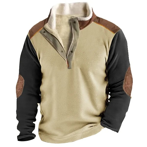 

Herren Sweatshirt Pullover Khaki Stehkragen Farbblock Patchwork Sport Natur Täglich Festtage Strassenmode Brautkleider schlicht Dünnes Vlies Herbst Winter Bekleidung Kapuzenpullover Sweatshirts