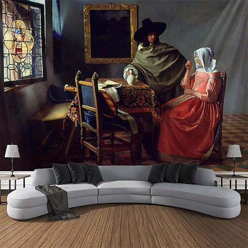

Jan Vermeer Gemälde hängender Wandteppich, Wandkunst, großer Wandteppich, Wanddekoration, Fotografie, Hintergrund, Decke, Vorhang, Zuhause, Schlafzimmer, Wohnzimmer, Dekoration