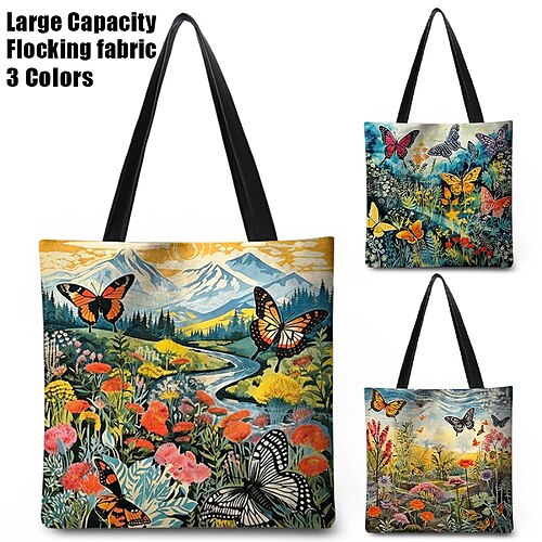 

Women's Tote Shoulder Bag Fluffy Bag Polyester Outdoor Shopping Daily Print Large Capacity Lightweight Durable Folk Light Yellow Yellow Blue