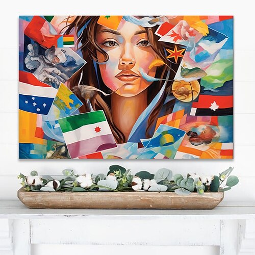 

People Wall Art Canvas Flag Girl Prints and Posters Abstract Portrait Pictures Decorative Fabric Painting For Living Room Pictures No Frame