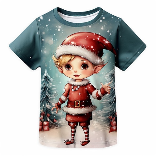 

Natal meninos 3d elf camisa de manga curta impressão 3d outono ativo esportes moda poliéster crianças 3-12 anos ao ar livre casual diário ajuste regular