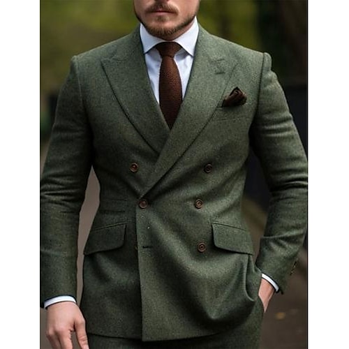 

Verde Masculino Casamento Tweed Suits Cor Sólida Conjunto de 2 peças Retro Vintage Tamanhos Grandes 2023