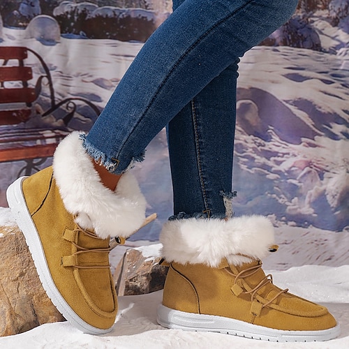 

Mujer Botas Botas de nieve Tallas Grandes Diario Forrado con Lana Botines Botines Con Cordón Tacón Plano Dedo redondo Felpa Casual Confort Tela Elástica Mocasín Negro Amarillo Azul