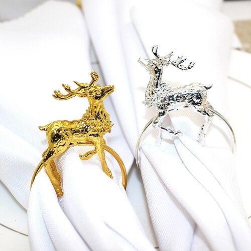 

12pcs New Hotel Christmas Deer Napkin Ring Napkin Ring Metal Napkin Button Mouth Napkin Ring