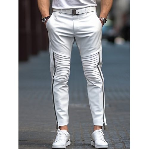 

Homme Pantalon Chino Pantalon chino Plissé Zippé Plein Confort Respirable Extérieur du quotidien Sortie Mélange de Coton Mode Décontractées Blanche