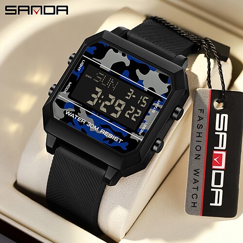 

SANDA Mujer Hombre Reloj Digital Retro Antiguo Militar Moda Negocios Luminoso Cronómetro Despertador Display Dual Silicona Reloj