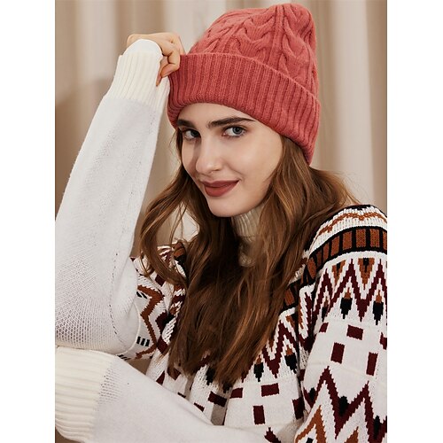

Women's Hat Beanie / Slouchy Winter Hats Red Outdoor Home Street Knitted Knit Pure Color Windproof Comfort Warm