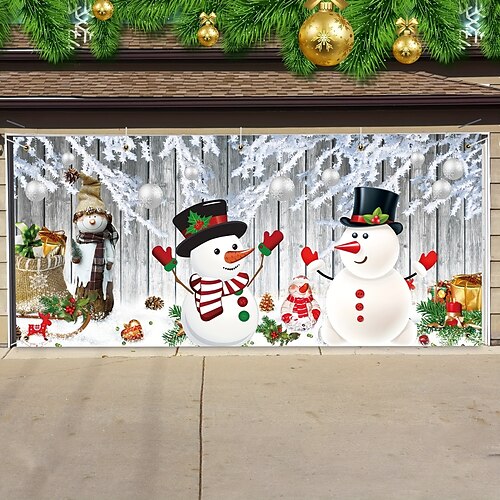 

Decorações de natal capa de porta de garagem ao ar livre banner de porta de boneco de neve de natal grande mural de porta decoração de cenário de natal para decorações de parede de casa de férias