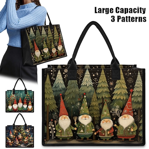 

Mulheres Bolsa de Mão Sacola de Viagem Bolsa Boston Poliéster Natal Compras Diário Estampado Grande Capacidade Dobrável Leve Desenho Animado Preto Verde Azul Escuro