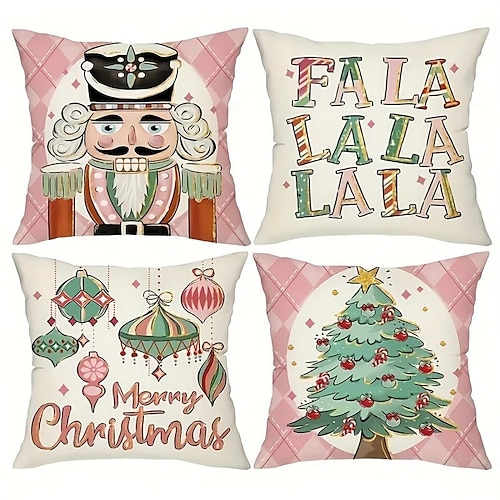 

Cascanueces de Navidad de doble cara, 4 piezas, almohadas decorativas, fundas de almohada de Navidad, funda de almohada suave para dormitorio, sala de estar, sofá, silla, banco