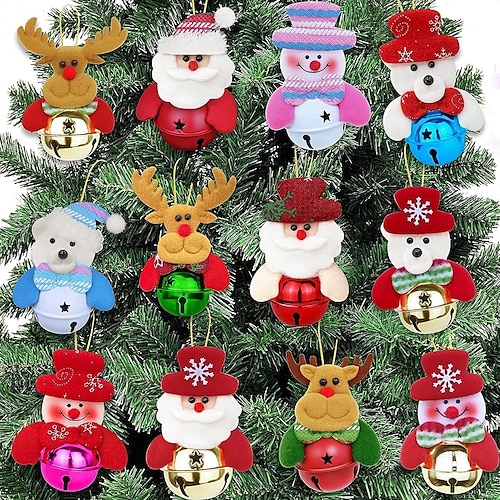 

4pcs Christmas Decorations Pendant Bells Snowman Elk Bear Santa Claus For Christmas Tree Decorations New Year Bell Doll