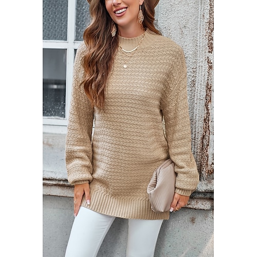 

Damen Pullover Ständer Gedrehtes Stricken Polyester Strick Herbst Winter Standard Outdoor Täglich Ausgehen Strassenmode Stilvoll Brautkleider schlicht Langarm Feste Farbe Aprikose S M L