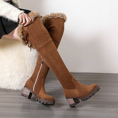 

Femme Bottes Bottes de neige Grandes Tailles Bottes d'hiver Soirée Extérieur du quotidien Doublé en Polaire Bottes genou Talon bloc Talon Bottier Bout rond Rétro Vintage Mode Pluche Daim Fermeture