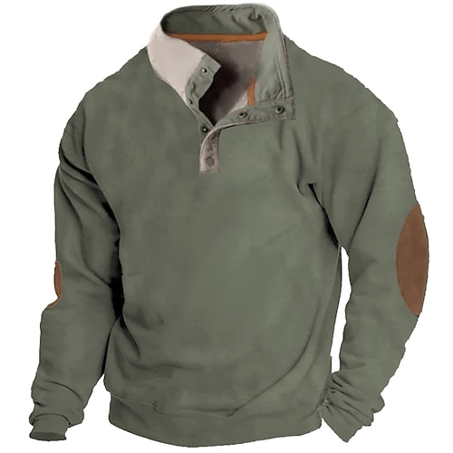 

Homme Sweat shirt Vert Henley Bloc de couleur Sport Loisir du quotidien Vacances Rétro Vintage basique Décontractées Printemps Automne Vêtement Tenue Pulls Capuche Pulls molletonnés