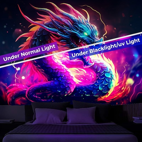  blacklight billedvev uv reaktiv glød i mørket glød party neon trippy tåkete drage dyr hengende billedvev veggkunst veggmaleri for stue soverom