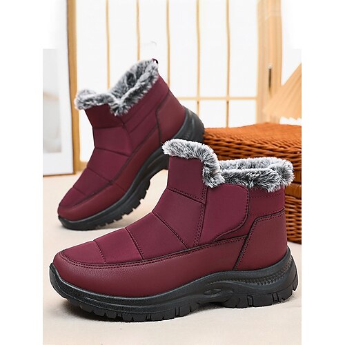 

Mujer Botas Botas de nieve Tallas Grandes Diario Forrado con Lana Botines Botines Tacón Plano Dedo redondo Felpa Casual Confort Tela Elástica Cinta Color sólido Vino Negro Gris