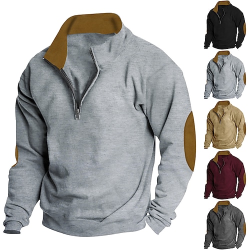 

Men's Sweatshirt Quarter Zip Sweatshirt Black Wine Camel Light Grey Dark Gray Standing Collar Plain Patchwork Sports Outdoor Daily Holiday Streetwear Basic Casual Spring Fall Clothing Apparel