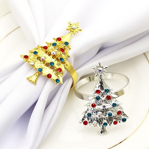 

12pcs Christmas Tree Napkin Button Gold Diamond Napkin Ring Napkin Ring Fabric Ring Diamond
