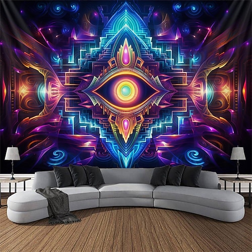 

Schwarzlicht-Wandteppich, UV-reaktives Leuchten im Trippy-Mandala, Bohemian-Stil, neblige Naturlandschaft, hängender Wandteppich, Wandkunst-Wandbild für Wohnzimmer und Schlafzimmer