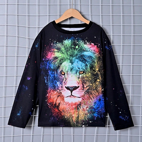 

Boys 3D Lion Tee Shirt Long Sleeve 3D Print Fall Winter Sports Fashion Streetwear Polyester Kids 3-12 Years Crew Neck Outdoor Casual Daily Regular Fit