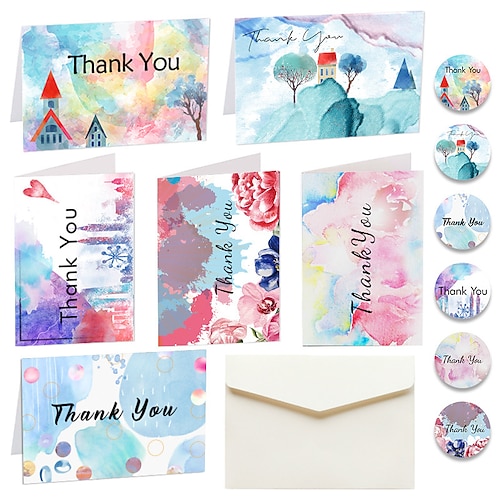 

6 pçs/set cartões de agradecimento cartões com envelopes presente infantil bênção cartões de presente envelopes de negócios cartão presentes cartão de nota de papel