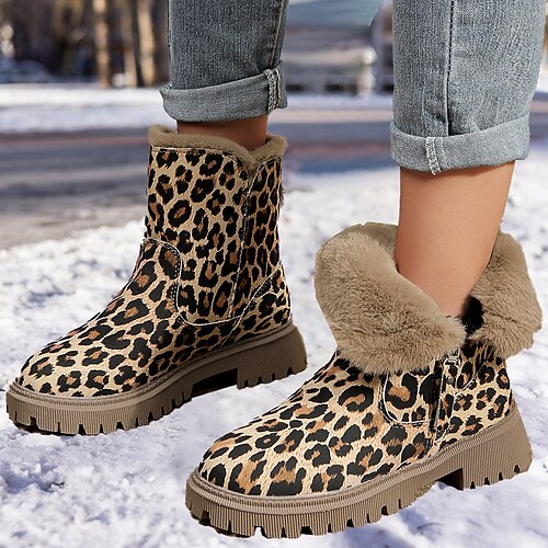 

Femme Bottes Bottes de neige Bottes d'hiver Intérieur du quotidien Léopard Bottines Bottines Hiver Talon Plat Bout rond Décontractées Confort Minimalisme Nylon Fermeture Léopard