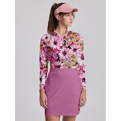 

Femme T-shirt POLO Chemise de golf Respirable Séchage rapide Evacuation de l'humidité manche longue Vêtements de golf Top Standard Zippé Col Montant Floral Printemps Automne Tennis Le golf Pickleball