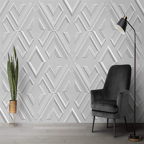 

Geometric Wallpaper Mural White Geometric Wall Covering Sticker Peel and Stick Removable PVC/Vinyl Material Self Adhesive/Adhesive Required Wall Decor for Living Room Kitchen Bathroom