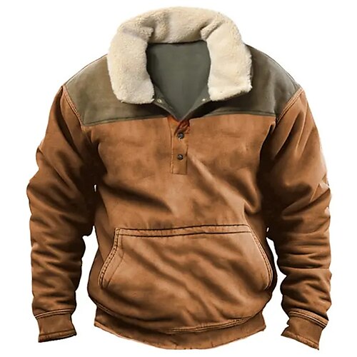 

Homme Sweat shirt Marron Col Mao Bloc de couleur Patchwork Sport Loisir du quotidien Vacances Vêtement de rue basique Décontractées Automne hiver Vêtement Tenue Pulls Capuche Pulls molletonnés