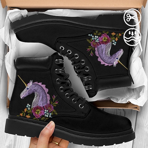 

Mujer Botas Zapatos estampados Botas de Combate Tallas Grandes Diario Botines Botines Invierno Tacón Plano Dedo redondo Punta cerrada Moda Casual Cuero Sintético Cordones Negro