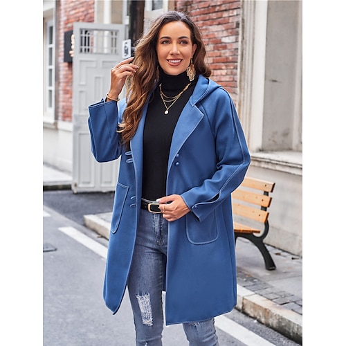 

Damen Mantel Outdoor Strasse Täglich Herbst Winter Lang Mantel Regular Fit Windundurchlässig warm halten Atmungsaktiv Zeitgenössisch Brautkleider schlicht Minimalismus Jacken Langarm Glatt Mit Taschen